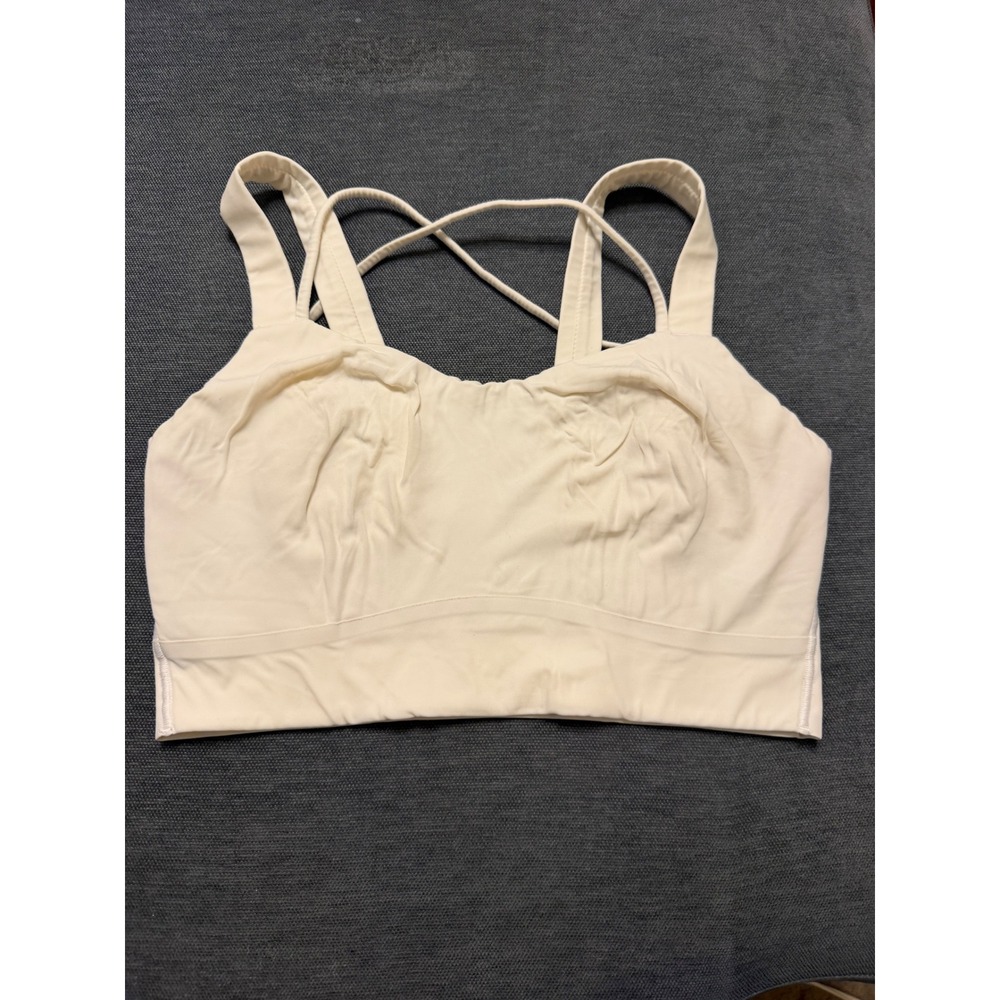 Lululemon Athletica Cream Multi Strap Sports Bra Yoga Gym‎ Top Off White